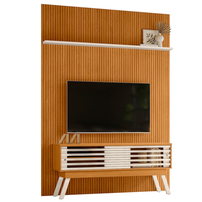 Painel Bancada Tv 65 Pol 245x179 cm Premium Cinamomo Off White MADETEC