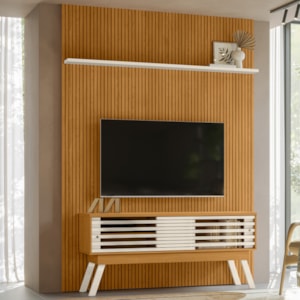 Painel Bancada Tv 65 Pol 245x179 cm Premium Cinamomo Off White MADETEC