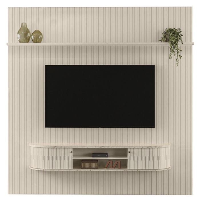 Painel Bancada Tv 75 Pol 245x238 cm Bugatti Calacata Off White MADETEC