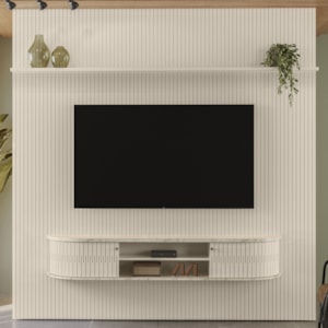 Painel Bancada Tv 75 Pol 245x238 cm Bugatti Calacata Off White MADETEC