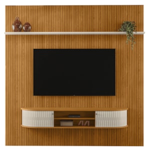 Painel Bancada Tv 75 Pol 245x238 cm Bugatti Cinamomo Off White MADETEC