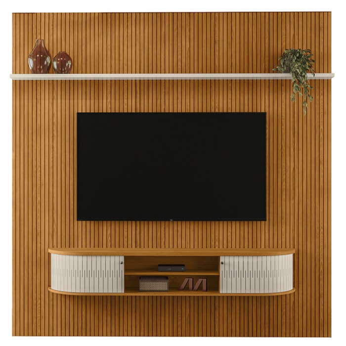 Painel Bancada Tv 75 Pol 245x238 cm Bugatti Cinamomo Off White MADETEC