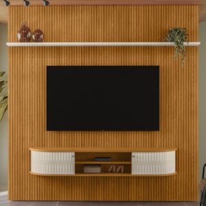 Painel Bancada Tv 75 Pol 245x238 cm Bugatti Cinamomo Off White MADETEC
