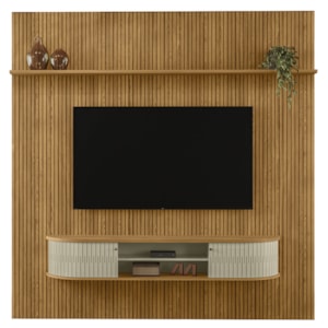 Painel Bancada Tv 75 Pol 245x238 cm Bugatti Cumaru Opala MADETEC