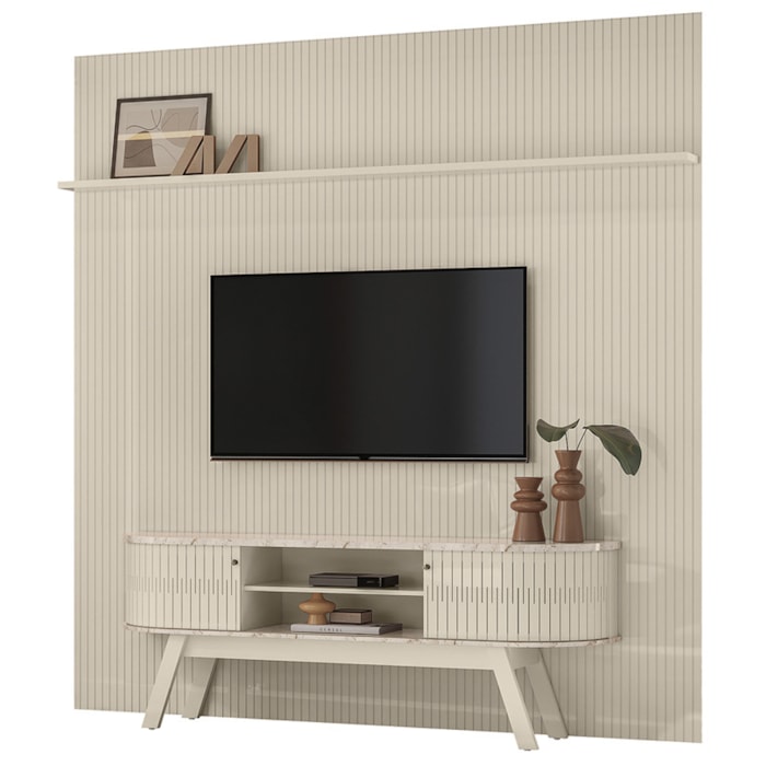 Painel Bancada Tv 75 Pol 245x238 cm Laguna Calacata Off White MADETEC