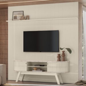 Painel Bancada Tv 75 Pol 245x238 cm Laguna Calacata Off White MADETEC