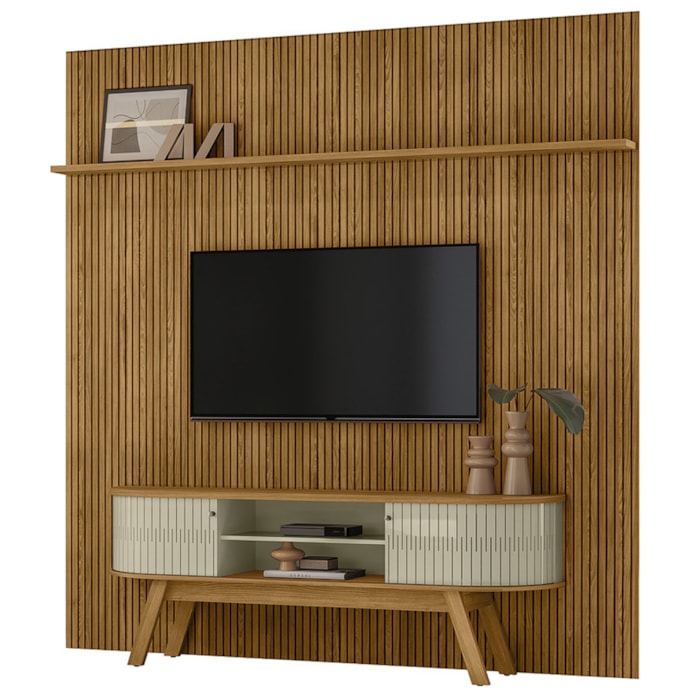 Painel Bancada Tv 75 Pol 245x238 cm Laguna Cumaru Opala MADETEC