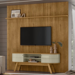 Painel Bancada Tv 75 Pol 245x238 cm Laguna Cumaru Opala MADETEC