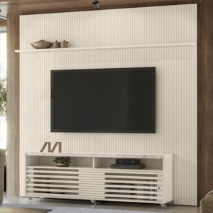 Painel Bancada Tv 75 Pol 245x238 cm Prestige Calacata Off White MADETEC
