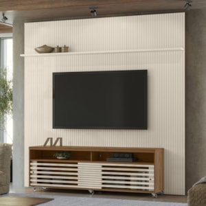 Painel Bancada Tv 75 Pol 245x238 cm Prestige Naturale Off White MADETEC