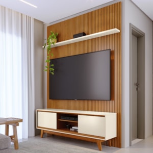 Painel E Bancada Tv 65 Pol 245x179 cm Milo Cinamomo Off White MADETEC