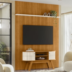 Painel E Bancada Tv 65 Pol 245x179 cm Silverstone Cinamomo Off White MADETEC