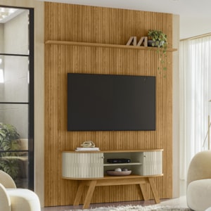Painel E Bancada Tv 65 Pol 245x179 cm Silverstone Cumaru Opala MADETEC