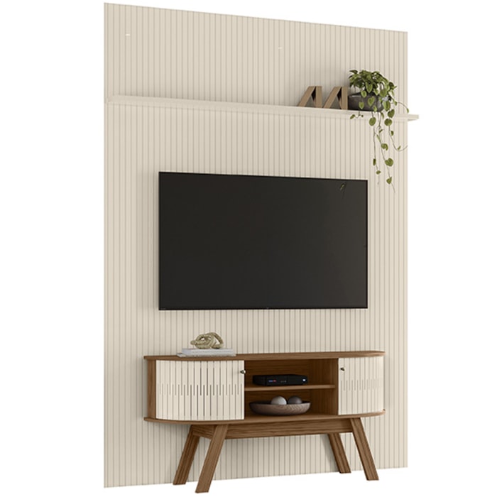 Painel E Bancada Tv 65 Pol 245x179 cm Silverstone Naturale Off White MADETEC