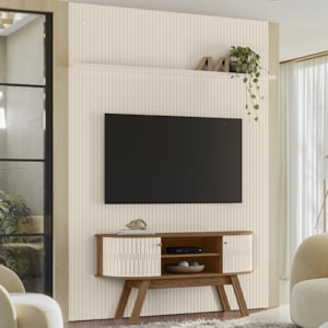 Painel E Bancada Tv 65 Pol 245x179 cm Silverstone Naturale Off White MADETEC
