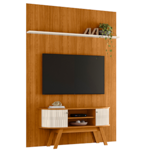 Painel E Bancada TV 65 Pol New Silverstone 179X245 cm Cinamomo Off White MADETEC