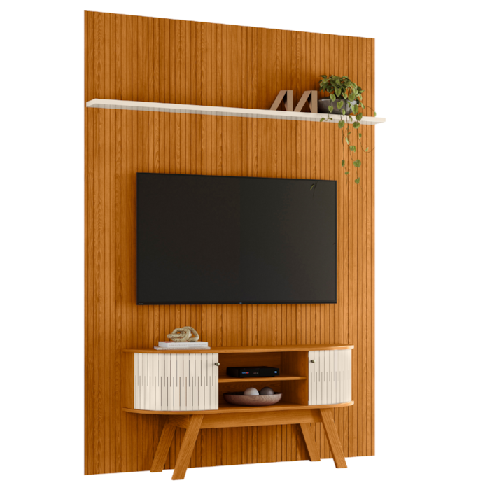 Painel E Bancada TV 65 Pol New Silverstone 179X245 cm Cinamomo Off White MADETEC