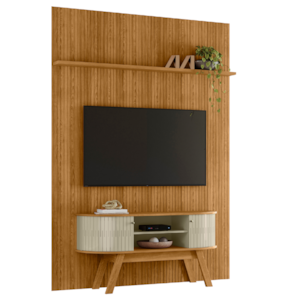 Painel E Bancada TV 65 Pol New Silverstone 179X245 cm Cumaru Opala MADETEC
