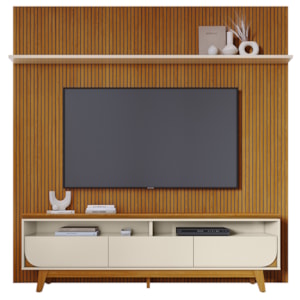 Painel E Bancada Tv 75 Pol 245x238 cm Luna Cinamomo Off White MADETEC