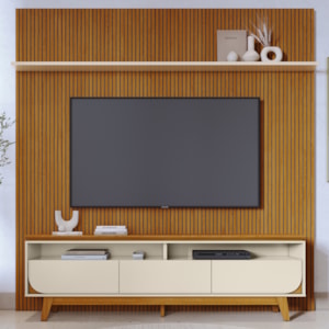 Painel E Bancada Tv 75 Pol 245x238 cm Luna Cinamomo Off White MADETEC