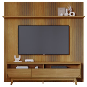 Painel E Bancada Tv 75 Pol 245x238 cm Luna Cumaru MADETEC Painel E Bancada Tv 75 Pol 245x238 cm Luna Cumaru MADETEC