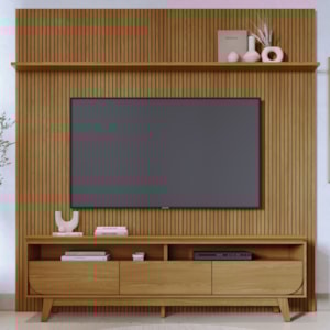 Painel E Bancada Tv 75 Pol 245x238 cm Luna Cumaru MADETEC