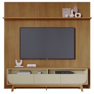 Painel E Bancada Tv 75 Pol 245x238 cm Luna Cumaru Opala MADETEC Painel E Bancada Tv 75 Pol 245x238 cm Luna Cumaru Opala MADETEC