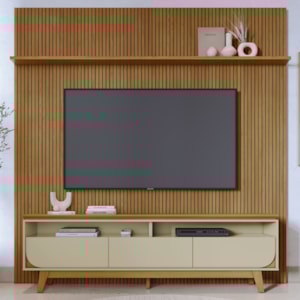 Painel E Bancada Tv 75 Pol 245x238 cm Luna Cumaru Opala MADETEC