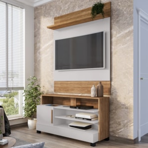 Painel Guaratuba E Rack Pipa Tv 48 Pol 108 cm Cinamomo Off White BECHARA