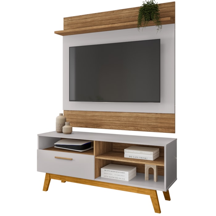 Painel Guaruja E Rack Paladio Tv 55 Pol 136 cm Cinamomo Off White BECHARA
