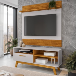 Painel Guaruja E Rack Paladio Tv 55 Pol 136 cm Naturalle Off White BECHARA