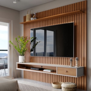 Painel Home Para TV 75 Pol Detroit 220X231 cm Off White Nature Tebar