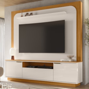 Painel Home Theater Nilo Para Tv 75 Pol 2 Portas 200 cm Cinamomo Off White Madetec