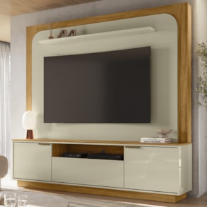 Painel Home Theater Nilo Para Tv 75 Pol 2 Portas 200 cm Cumaru Opala Madetec