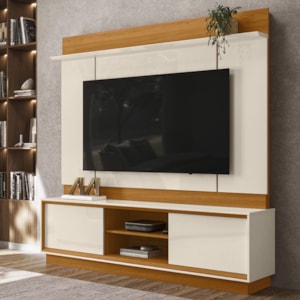 Painel Home Theater Siena Para Tv 75 Pol 2 Portas 184 cm Cinamomo Off White Madetec