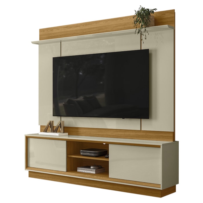 Painel Home Theater Siena Para Tv 75 Pol 2 Portas 184 cm Cumaru Opala Madetec