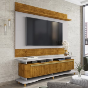 Painel Icarai E Rack Guarapari Tv 75 Pol 180 cm Naturalle Off White BECHARA