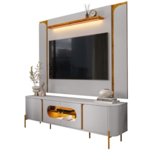 Painel Maresias E Rack Juquehy Tv 75 Pol 180 cm Off White Naturalle BECHARA