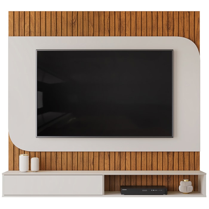 Painel Para Tv 65 Pol 1 Porta 150 cm Tom Freijo Off White Dj Moveis
