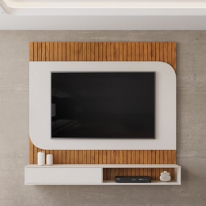 Painel Para Tv 65 Pol 1 Porta 150 cm Tom Freijo Off White Dj Moveis