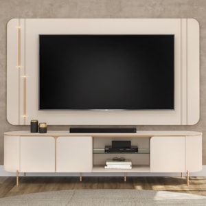Painel Para Tv 75 Pol E Rack Bancada MDF Ariana Off White Dj Moveis
