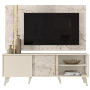 Painel Rack Bancada Tv 60 Pol 160 cm Cronos Calacata Off White MADETEC Painel Rack Bancada Tv 60 Pol 160 cm Cronos Calacata Off White MADETEC