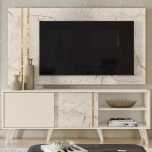 Painel Rack Bancada Tv 60 Pol 160 cm Cronos Calacata Off White MADETEC