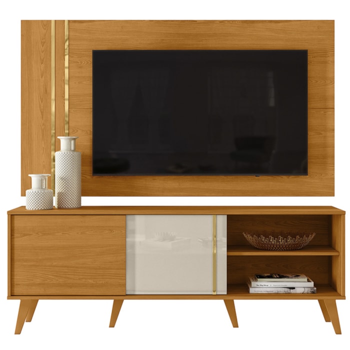Painel Rack Bancada Tv 60 Pol 160 cm Cronos Cinamomo Off White MADETEC