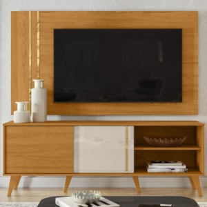 Painel Rack Bancada Tv 60 Pol 160 cm Cronos Cinamomo Off White MADETEC