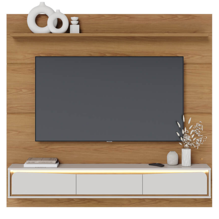 Painel Suspenso Para TV 65 Pol 180 cm Tahiti Com Led Freijo Off White Matte CLB