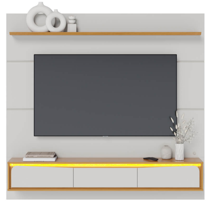 Painel Suspenso Para TV 65 Pol 180 cm Tahiti Com Led Off White Matte Naturale CLB