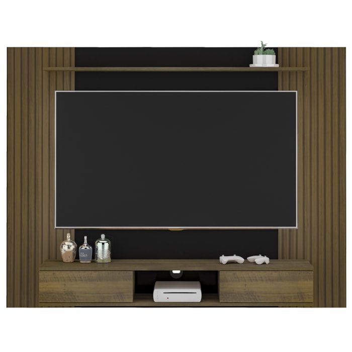 Painel Suspenso Para TV 72 Pol 176 cm Pinho Ripado Preto ARLY
