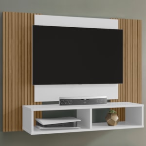 Painel Suspenso Tv 48 Pol 120 cm Navi Branco Ripado BECHARA