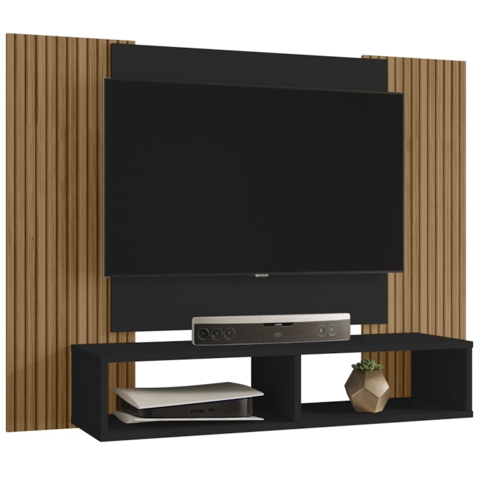 Painel Suspenso Tv 48 Pol 120 cm Navi Preto Fosco Ripado BECHARA